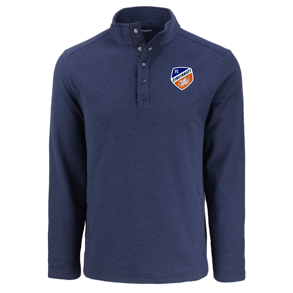  FC Cincinnati Cutter & Buck Hunts Point Eco Textured Fleece Recycled Quarter-Snap Pullover - Navy